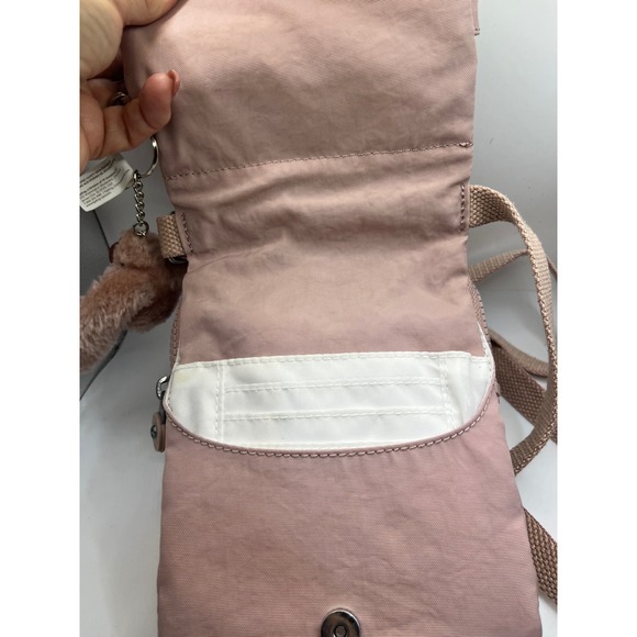 Kipling Pink Nylon Crossbody Bag with Monkey Charm and Multiple Pockets - Picture 5 of 8